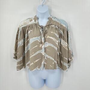 Young Fabulous Broke Top Shirt Womens XS Button Up Boho Flowy Oversize Front Tie